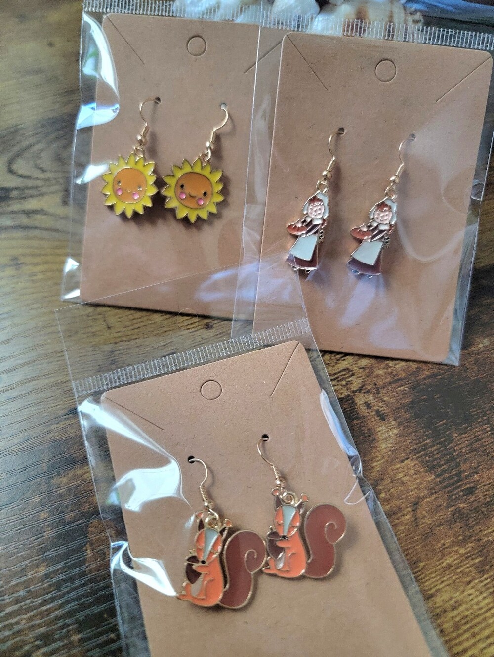 3pcs Fall Earrings Cute Sunflower, Girl and Squirrel Dangle Earrings